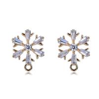 Cubic Zirconia Micro Pave Brass Earring, Snowflake, real gold plated, micro pave cubic zirconia & for woman, 11mm 