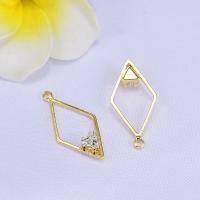 Cubic Zirconia Brass Pendants, Geometrical Pattern, real gold plated, micro pave cubic zirconia & hollow 