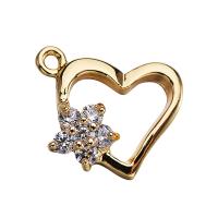 Cubic Zirconia Brass Pendants, Heart, real gold plated, micro pave cubic zirconia & hollow 