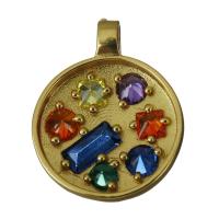 Cubic Zirconia Brass Pendants, Flat Round, gold color plated, with cubic zirconia Approx 