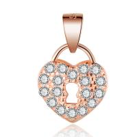 Sterling Silver Heart Pendants, Brass, rose gold color plated, micro pave cubic zirconia 