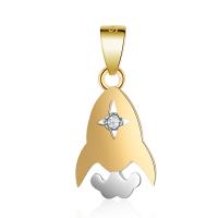 Cubic Zirconia Sterling Silver Pendants, Brass, Rocket, gold color plated, with cubic zirconia 