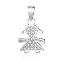 Cubic Zirconia Micro Pave Sterling Silver Pendant, Brass, Girl, plated, micro pave cubic zirconia 