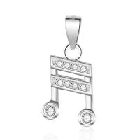 Cubic Zirconia Micro Pave Sterling Silver Pendant, Brass, Music Note, plated, micro pave cubic zirconia 