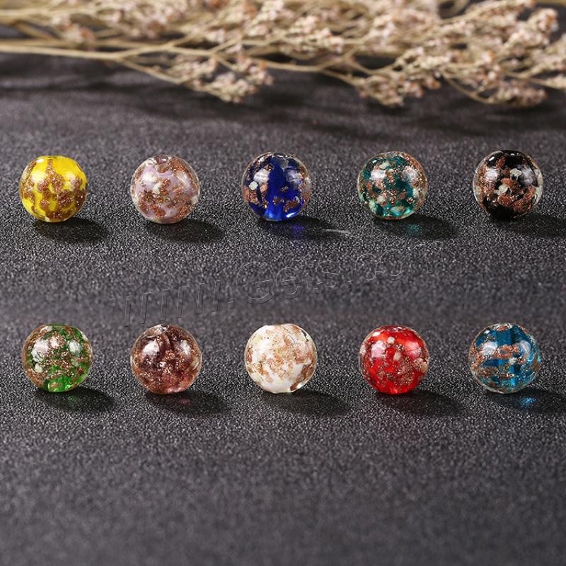 Gold Sand Lampwork Beads, Round, different size for choice & luminated, more colors for choice, Hole:Approx 1mm, 50PCs/Bag, Sold By Bag