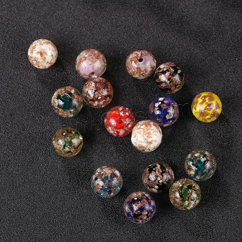 Gold Sand Lampwork Beads, Round, different size for choice & luminated, more colors for choice, Hole:Approx 1mm, 50PCs/Bag, Sold By Bag