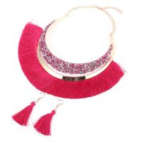 Cloth Jewelry Set, earring & necklace, with Zinc Alloy, brass earring hook, plated, 2 pieces & for woman & with rhinestone 68*19mm 