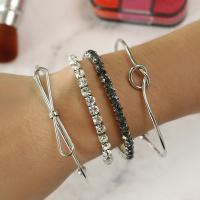 Fashion Zinc Alloy Bracelets, cuff bangle & bangle, plated, 4 pieces & for woman & with rhinestone, silver color 