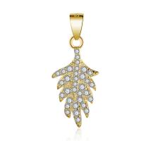 Sterling Silver Leaf Pendants, Brass, gold color plated, micro pave cubic zirconia 