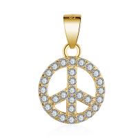 Cubic Zirconia Micro Pave Sterling Silver Pendant, Brass, Peace Logo, plated, micro pave cubic zirconia & hollow 
