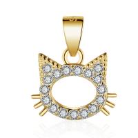 Cubic Zirconia Micro Pave Sterling Silver Pendant, Brass, Cat, plated, micro pave cubic zirconia & hollow 