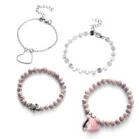 Zinc Alloy Bracelet Set, with Cotton Thread & Natural Stone, plated, 4 pieces & Adjustable & for woman, 180mm,210mm 