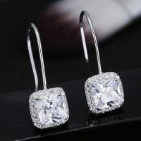 Cubic Zircon Brass Earring, with Cubic Zirconia, brass earring hook, plated, for woman, silver color, 31*12mm 