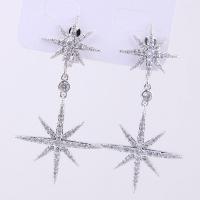 Cubic Zirconia Micro Pave Brass Earring, with Cubic Zirconia, brass earring clip, plated, for woman, silver color, 45*23mm 