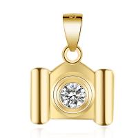 Cubic Zirconia Sterling Silver Pendants, Brass, Camera, gold color plated, with cubic zirconia 