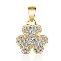 Cubic Zirconia Micro Pave Sterling Silver Pendant, Brass, Three Leaf Clover, plated, micro pave cubic zirconia 