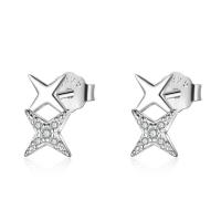 Cubic Zirconia Micro Pave Sterling Silver Earring, Brass, Star, silver color plated, micro pave cubic zirconia & for woman 