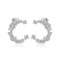 Cubic Zirconia Micro Pave Sterling Silver Earring, Brass, Moon, silver color plated, micro pave cubic zirconia & for woman 