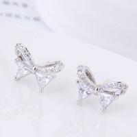 Cubic Zircon Brass Earring, with Cubic Zirconia, stainless steel post pin, plated, for woman 16*11mm 