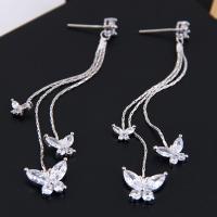 Cubic Zircon Brass Earring, with Cubic Zirconia, stainless steel post pin, plated, for woman 72*13mm 