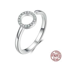 925 Sterling Silver Open Finger Ring, platinum plated, micro pave cubic zirconia & for woman, 2mm, US Ring 