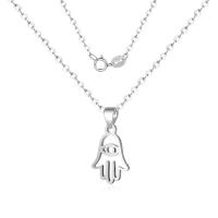 Sterling Silver Jewelry Necklace, Brass, Hamsa, silver color plated, oval chain & for woman & hollow Approx 15.75 Inch 