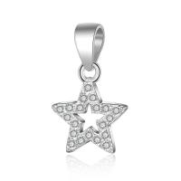 Sterling Silver Star Pendants, Brass, silver color plated, micro pave cubic zirconia & hollow 