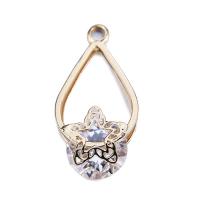 Cubic Zirconia Brass Pendants, Teardrop, gold color plated, with cubic zirconia & hollow Approx 1mm 