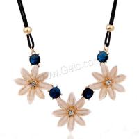 Resin Zinc Alloy Necklace, with Waxed Cotton Cord & Crystal & Resin, Flower, gold color plated, for woman & with rhinestone Approx 15.3 Inch 