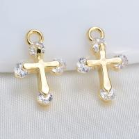 Brass Cross Pendants, plated, micro pave cubic zirconia 13mm Approx 1mm 