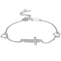 Cubic Zirconia Micro Pave Sterling Silver Bracelet, 925 Sterling Silver, with 3mm extender chain, platinum plated, micro pave cubic zirconia & for woman, 1mm Approx 6.69 Inch 