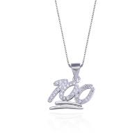 Cubic Zirconia Micro Pave Sterling Silver Pendant, 925 Sterling Silver, Number, platinum plated, micro pave cubic zirconia 