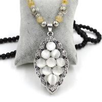alliage de zinc collier de chandail, avec pierre gemme & Oeil de chat, Placage, pour femme & avec strass Environ 30.7 pouce, Vendu par brin