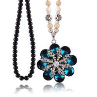 alliage de zinc collier de chandail, avec pierre gemme & cristal, fleur, Placage, pour femme, plus de couleurs à choisir Environ 29.9 pouce, Vendu par brin