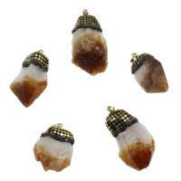 Natural Agate Druzy Pendant, Ice Quartz Agate, with Brass, gold color plated, with rhinestone / Approx 3mm 