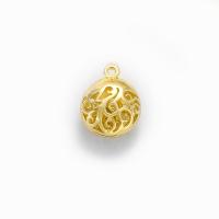 Hollow Brass Pendants, Round, gold color plated, DIY 