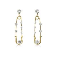 Plastic Pearl Zinc Alloy Earring, with Plastic Pearl, gold color plated, for woman & with rhinestone, 12*55mm 