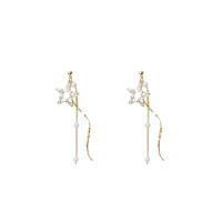 Plastic Pearl Zinc Alloy Earring, with Plastic Pearl, stainless steel post pin, plated, for woman & with cubic zirconia, golden, 65*17mm 