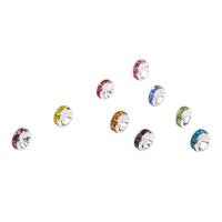 Iron Spacer Beads, Round, silver color plated & with rhinestone, mixed colors, 8mm 
