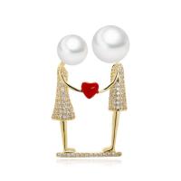 Messing Brosche, mit ABS-Kunststoff-Perlen, goldfarben plattiert, Micro pave Zirkonia & für Frau & Emaille, 19x34mm, verkauft von PC