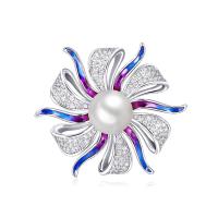 Brass Dual-use Brooch Scarf Buckle, with ABS Plastic Pearl, Flower, plated & micro pave cubic zirconia & for woman & enamel 