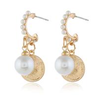 Plastic Pearl Zinc Alloy Earring, with Plastic Pearl, gold color plated, Korean style & for woman 