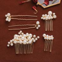 Bridal Decorative Hair Comb, Zinc Alloy, with ABS Plastic Pearl, gold color plated, 5 pieces & fashion jewelry & for bridal 