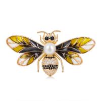 Brass Brooch, with ABS Plastic Pearl, Bee, gold color plated, Unisex & micro pave cubic zirconia & enamel 
