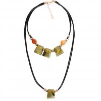 Plastic Sweater Necklace, with leather cord & Resin, Double Layer & for woman 410mm 