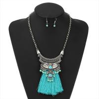 Fashion Zinc Alloy Jewelry Sets, earring & necklace, with Cotton Thread & Resin & Acrylic, plated, for woman 