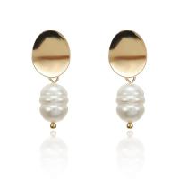 Plastic Pearl Zinc Alloy Earring, with ABS Plastic Pearl, gold color plated, for woman, white 