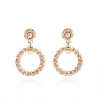 Plastic Pearl Zinc Alloy Earring, with Plastic Pearl, Donut, gold color plated, Korean style & for woman, 37mm 