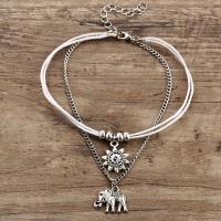 Zinc Alloy Anklet, with leather cord, Elephant, silver color plated, Adjustable & fashion jewelry & for woman, 15mm Approx 9 Inch 