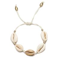 Fashion Zinc Alloy Bracelets, with Shell, Shell, gold color plated, handmade & adjustable & woven pattern & for woman, white Approx 11.82 Inch 
